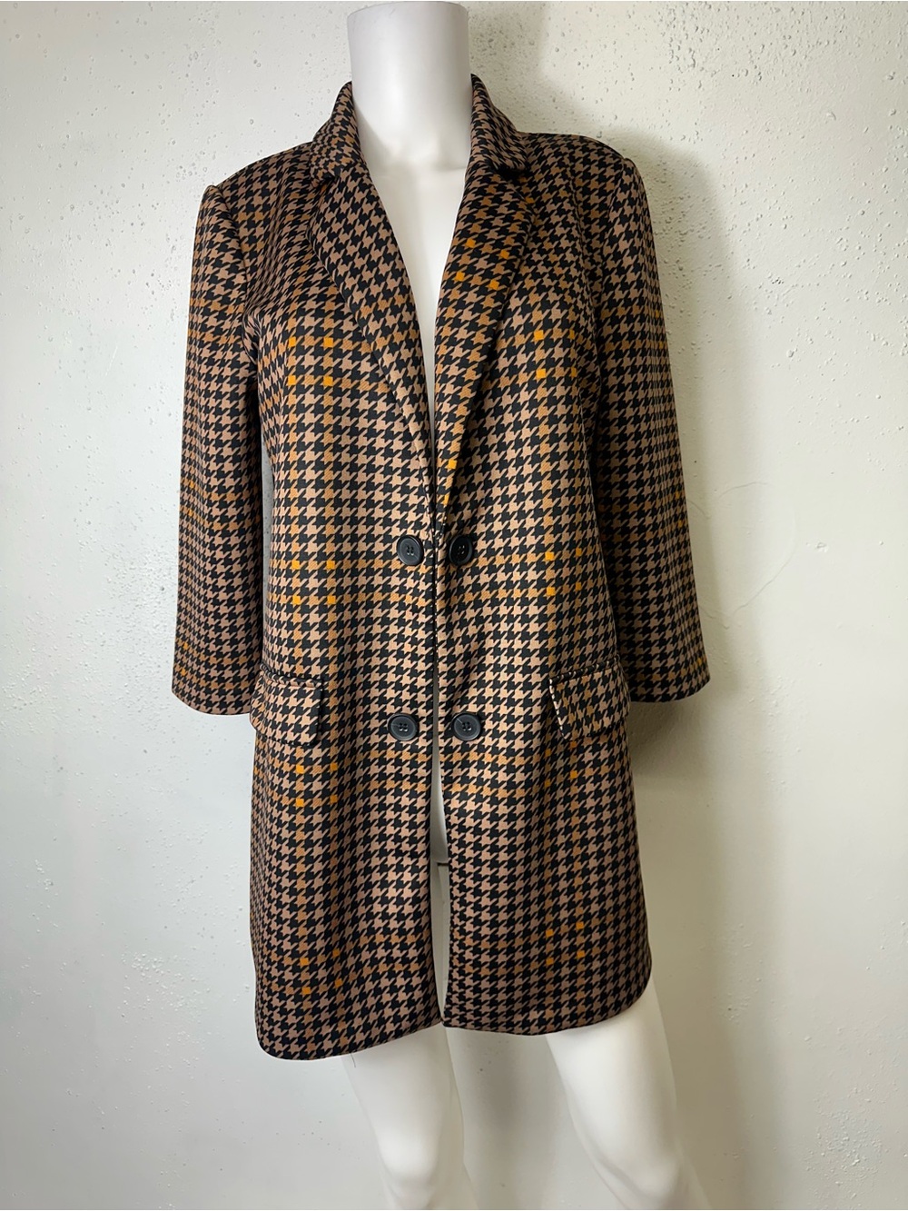 VINTAGE NEW YORK CLOTHING CO BRAND SIZE MED BLACK / BROWN LIGHT OPEN FRONT JACKE